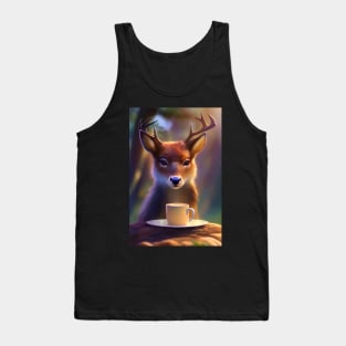 Deer with a mug cup of morning coffee Tank Top